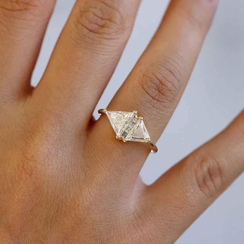One Carat Trillion Cut Diamond Engagement Ring - Fancy Yellow Rhombus Diamond Ring - Image 3