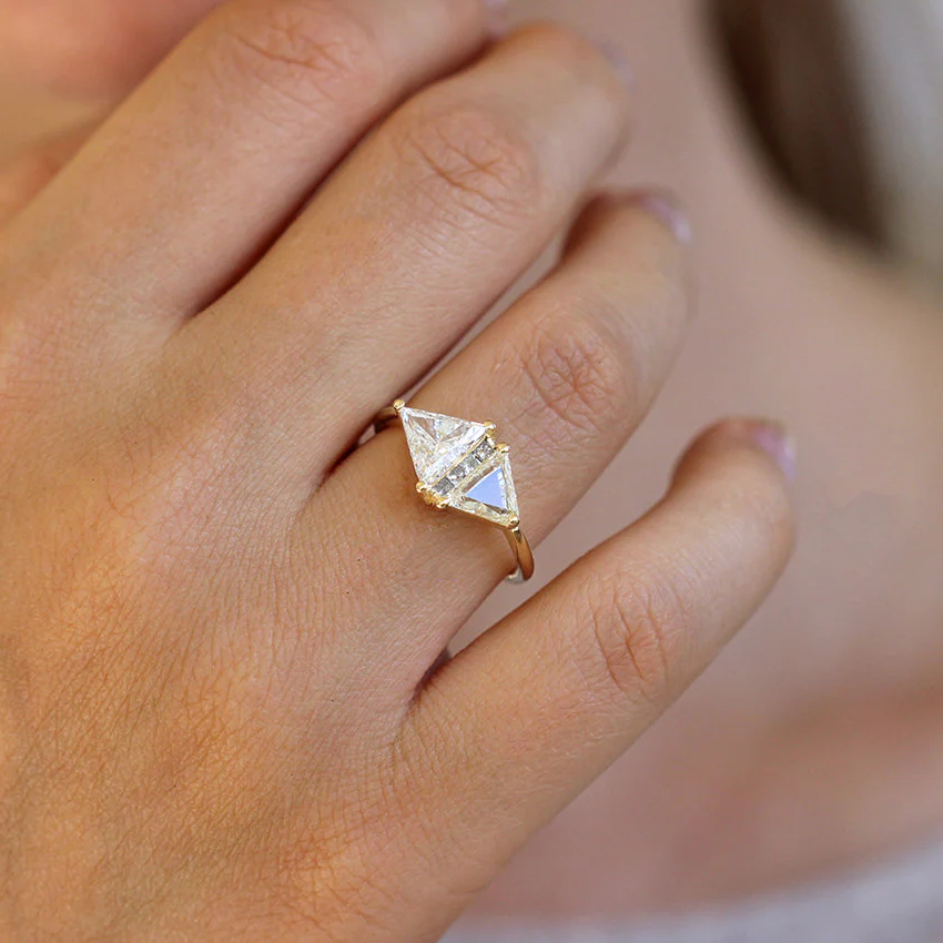 One Carat Trillion Cut Diamond Engagement Ring - Fancy Yellow Rhombus Diamond Ring - Image 4