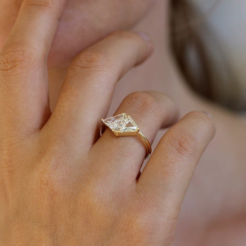 One Carat Trillion Cut Diamond Engagement Ring - Fancy Yellow Rhombus Diamond Ring - Image 5