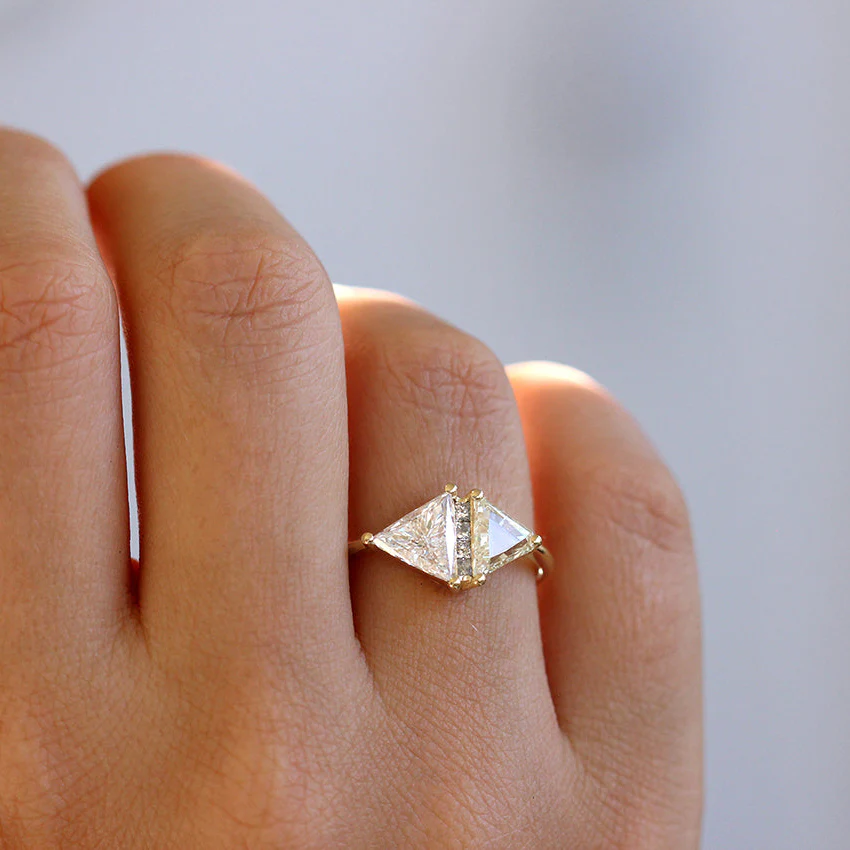 One Carat Trillion Cut Diamond Engagement Ring - Fancy Yellow Rhombus Diamond Ring - Image 6
