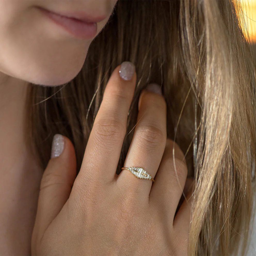 Baguette Cut Cluster Diamond Ring - Unique Engagement Ring - Image 4