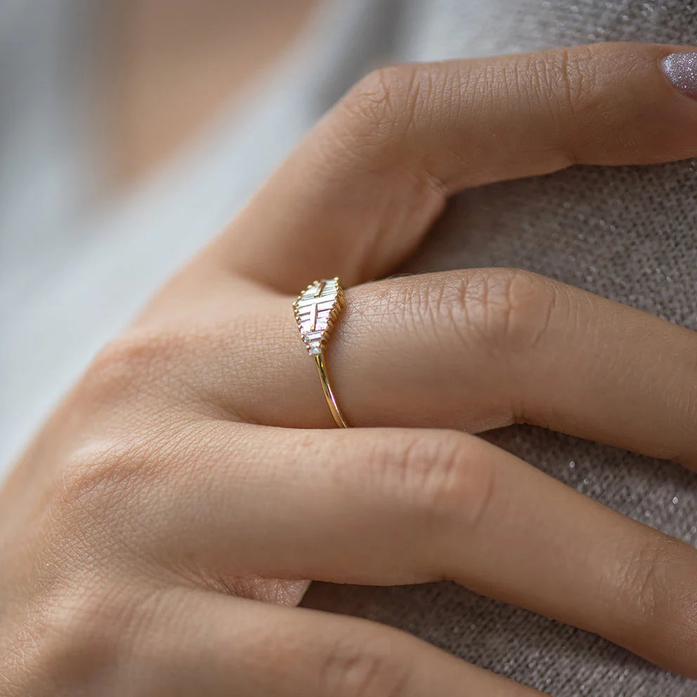 Baguette Cut Cluster Diamond Ring - Unique Engagement Ring - Image 5