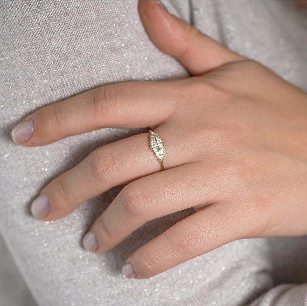 Baguette Cut Cluster Diamond Ring - Unique Engagement Ring - Image 6