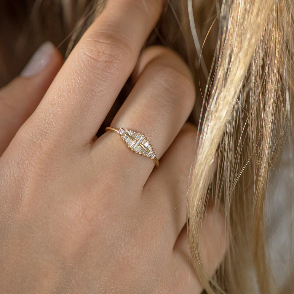 Baguette Cut Cluster Diamond Ring - Unique Engagement Ring - Image 7