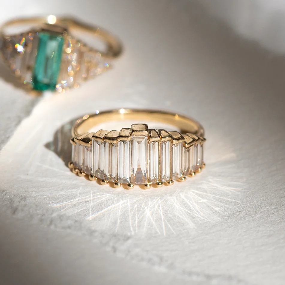 OOAK Baguette Engagement Ring with Top Light Brown Diamonds - Image 4