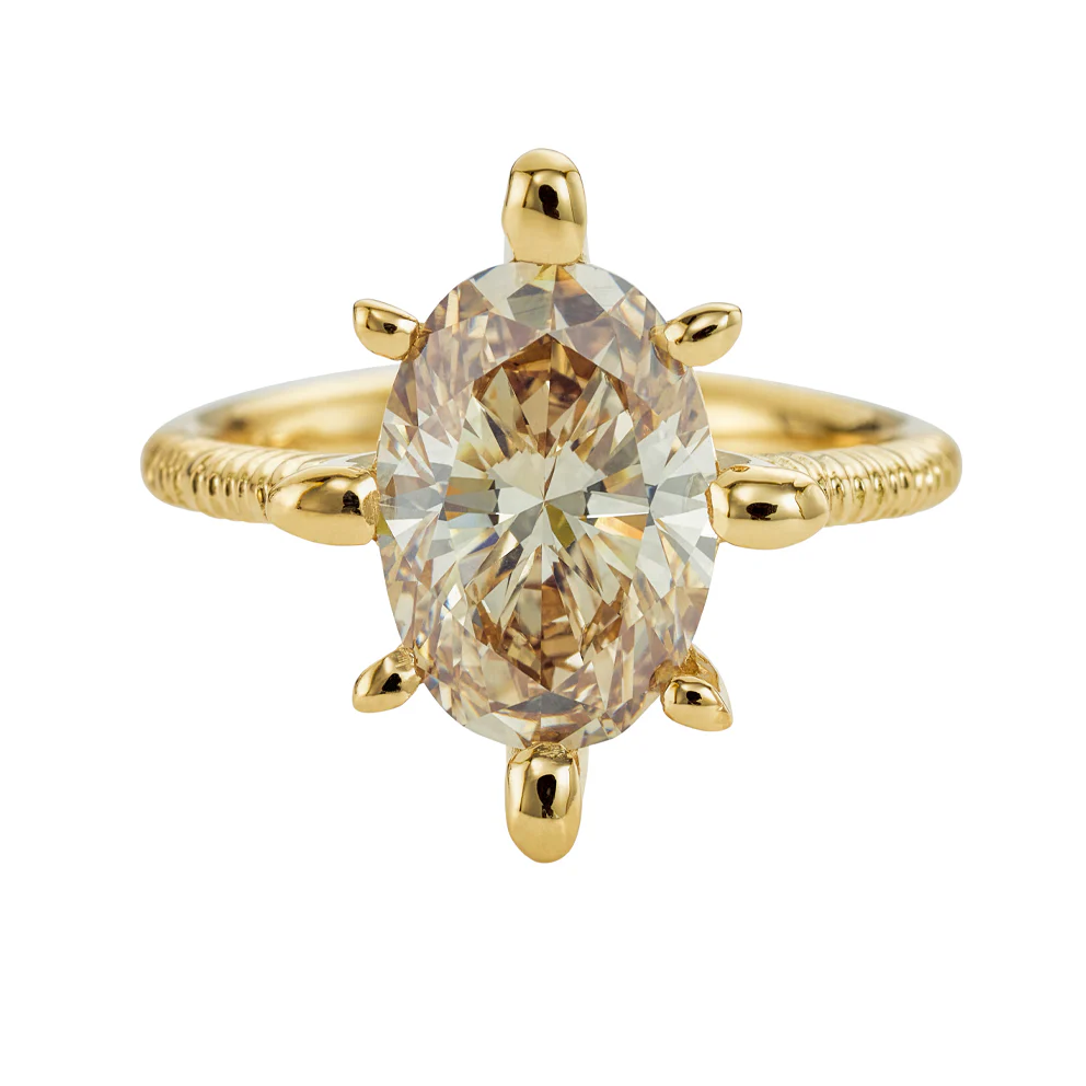 OOAK Champagne Diamond Engagement Ring with Organic Golden Accenting