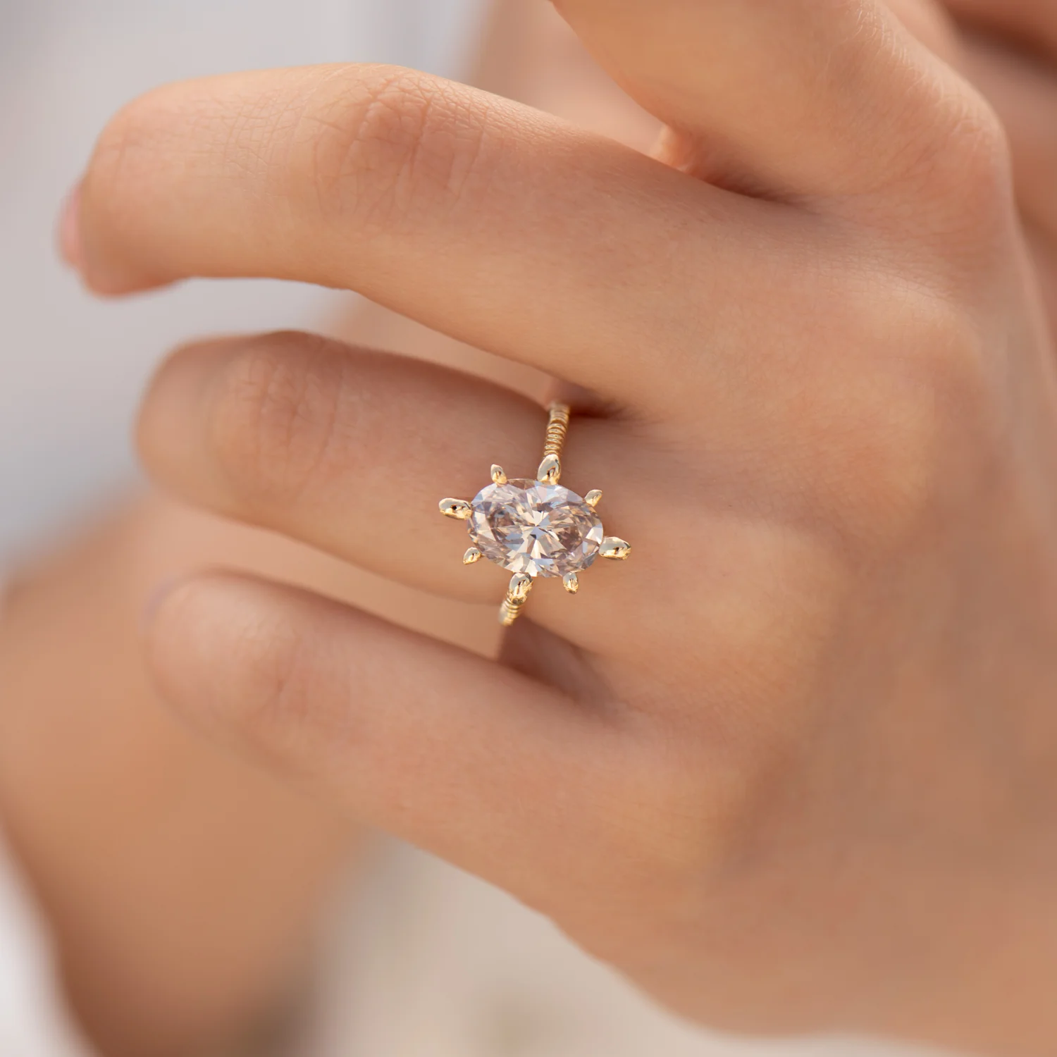 OOAK Champagne Diamond Engagement Ring with Organic Golden Accenting - Image 4