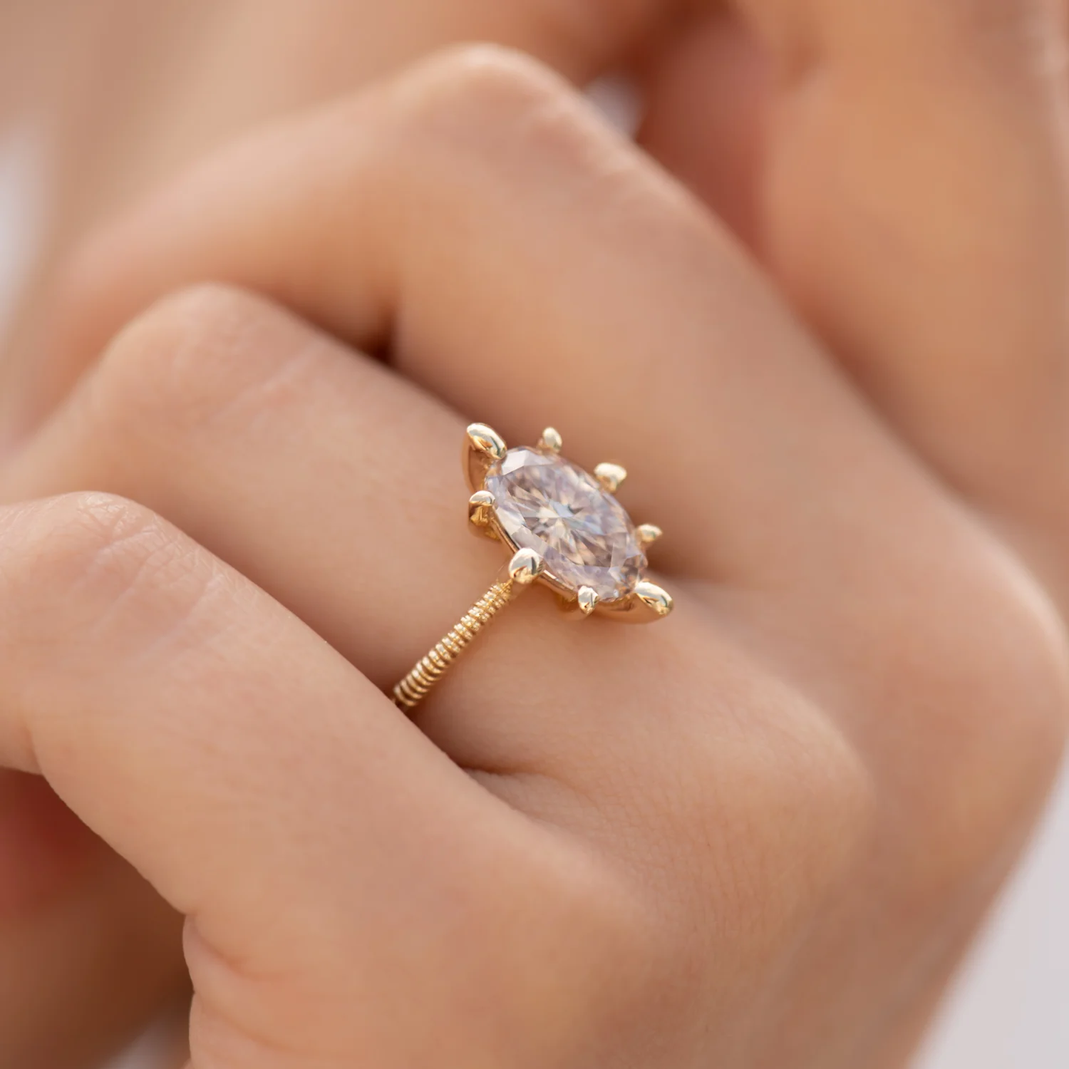 OOAK Champagne Diamond Engagement Ring with Organic Golden Accenting - Image 5