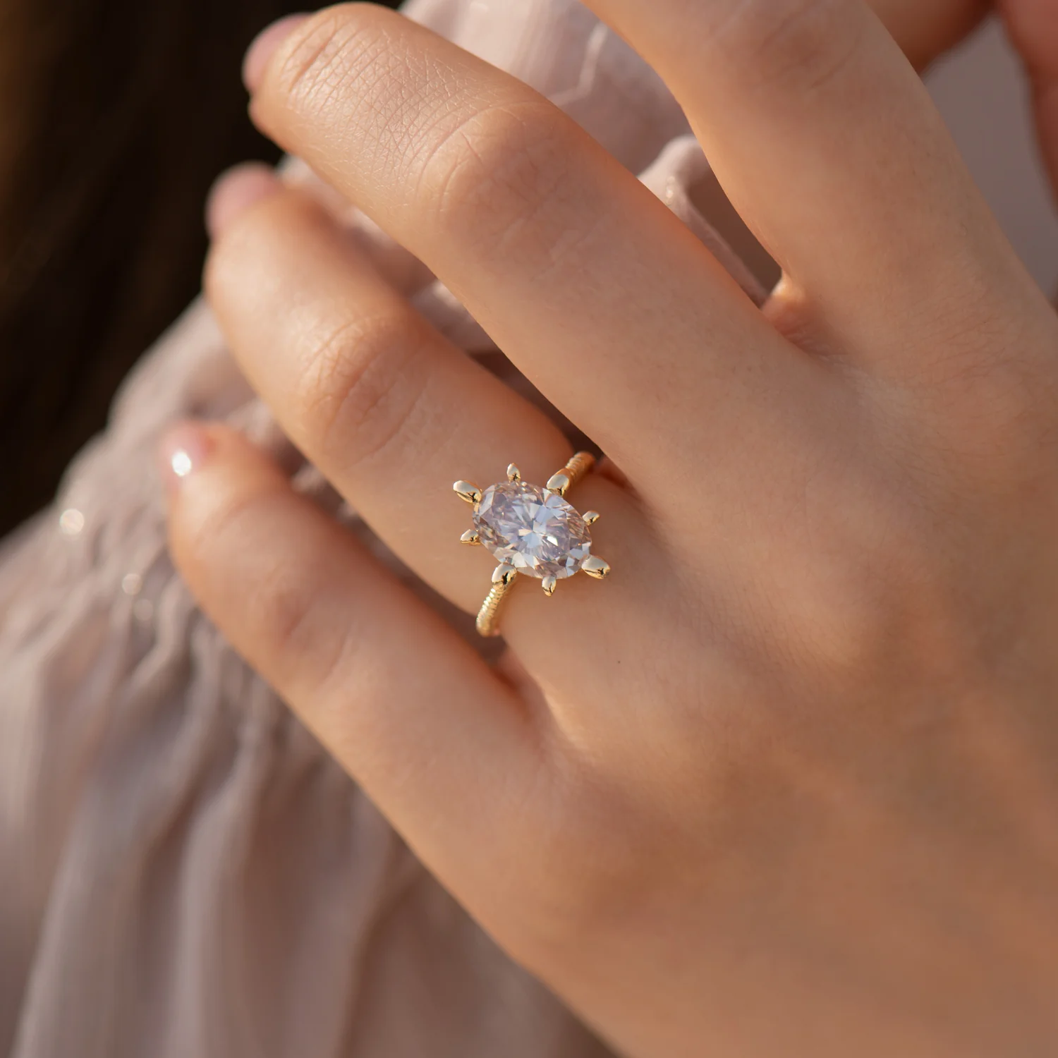 OOAK Champagne Diamond Engagement Ring with Organic Golden Accenting - Image 8