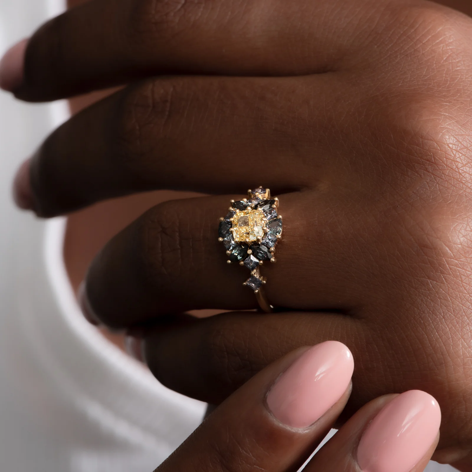 OOAK Color Change Garnet Engagement Ring with Fancy Yellow Diamond - Image 5