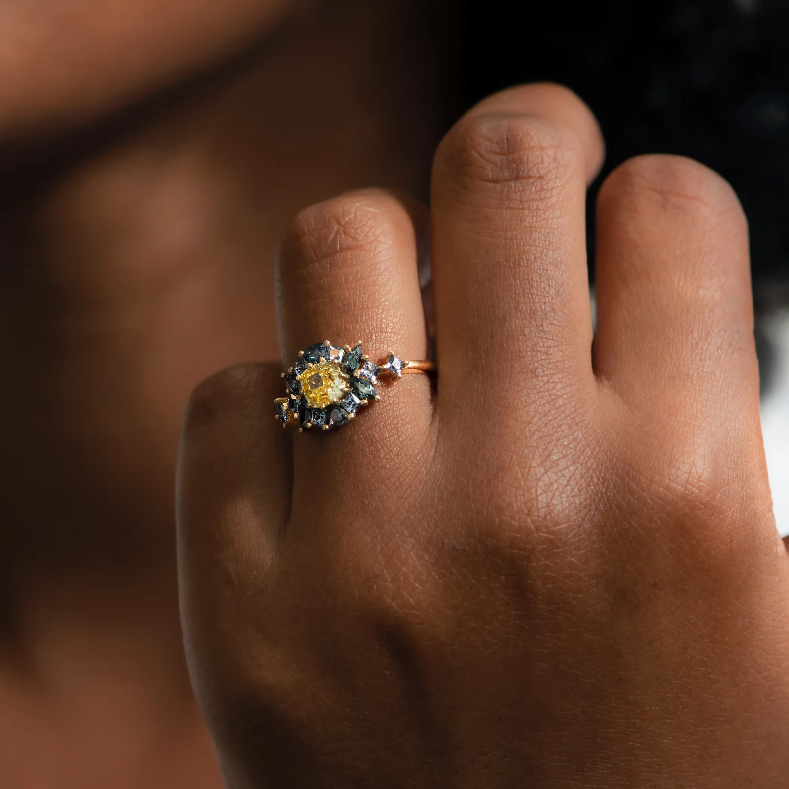 OOAK Color Change Garnet Engagement Ring with Fancy Yellow Diamond - Image 7