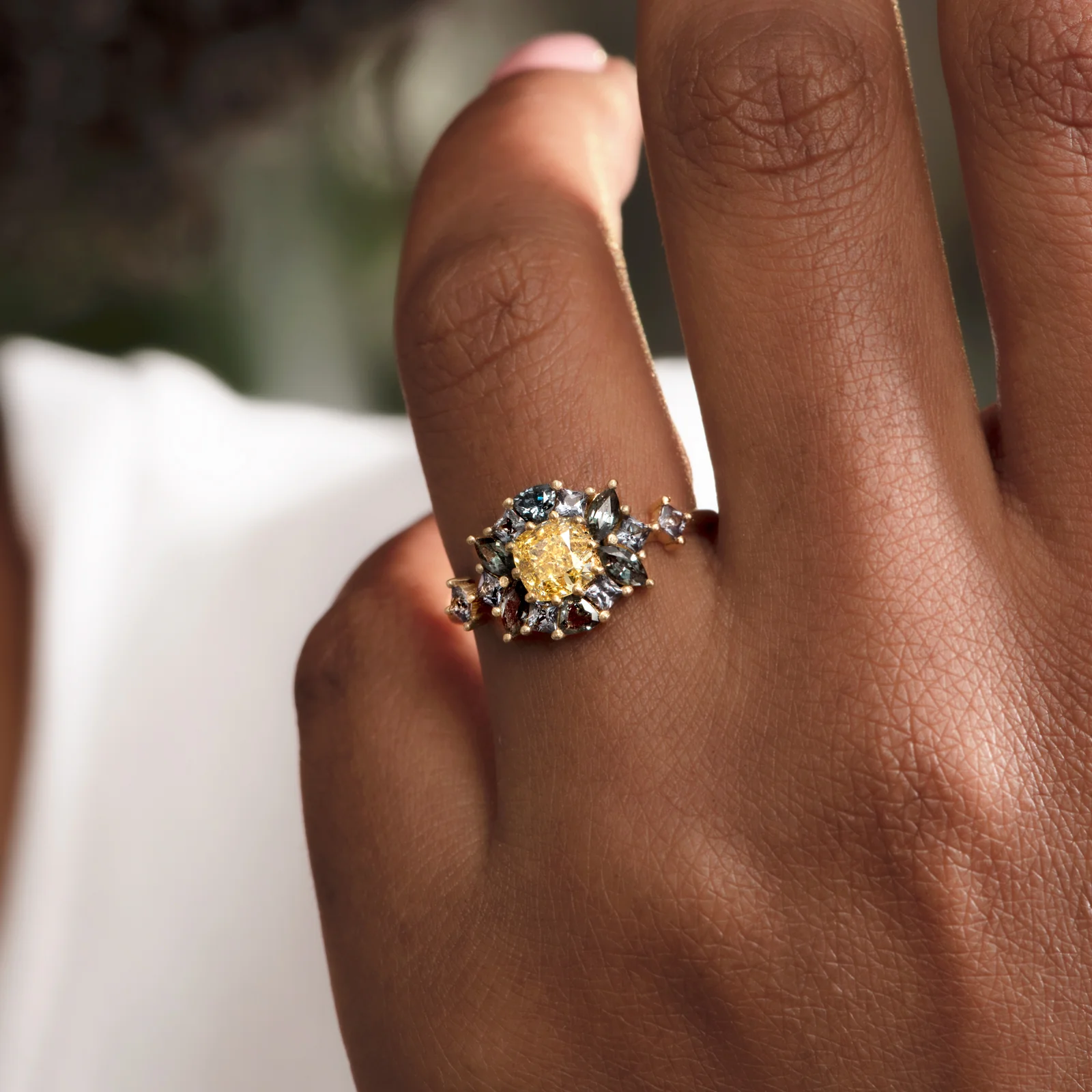 OOAK Color Change Garnet Engagement Ring with Fancy Yellow Diamond - Image 8