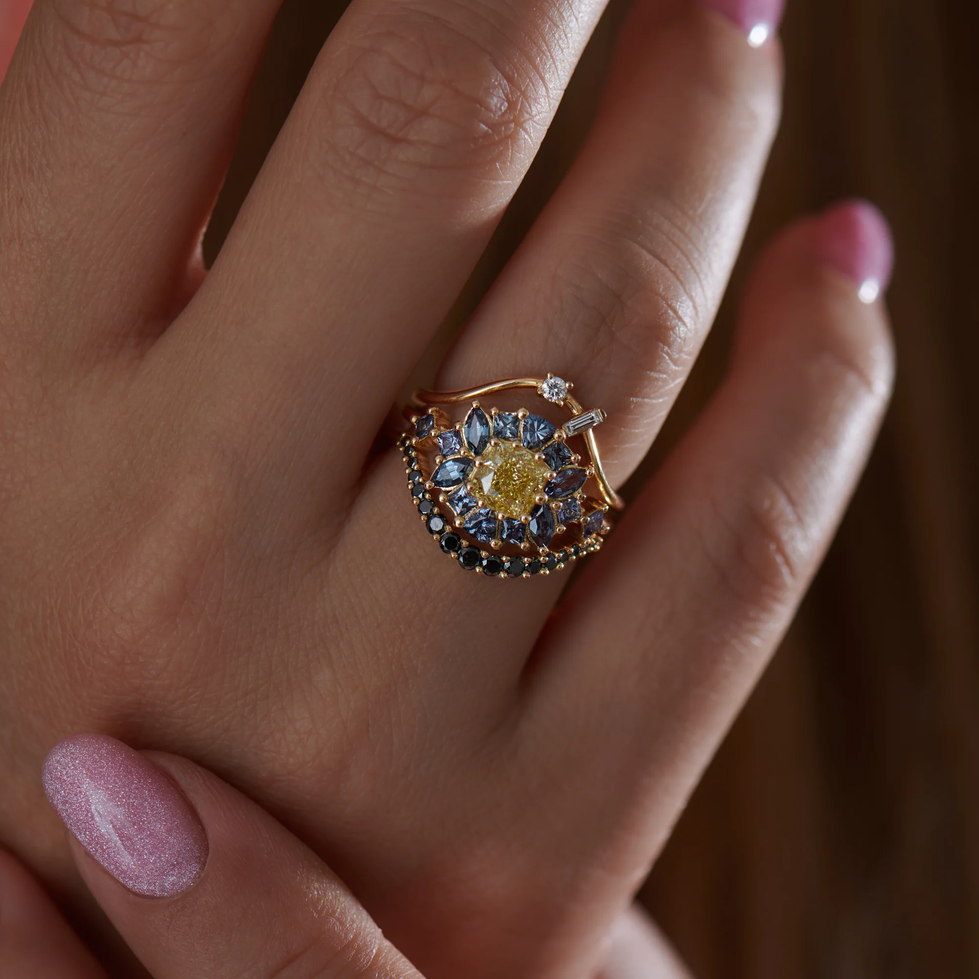 OOAK Color Change Garnet Engagement Ring with Fancy Yellow Diamond - Image 9