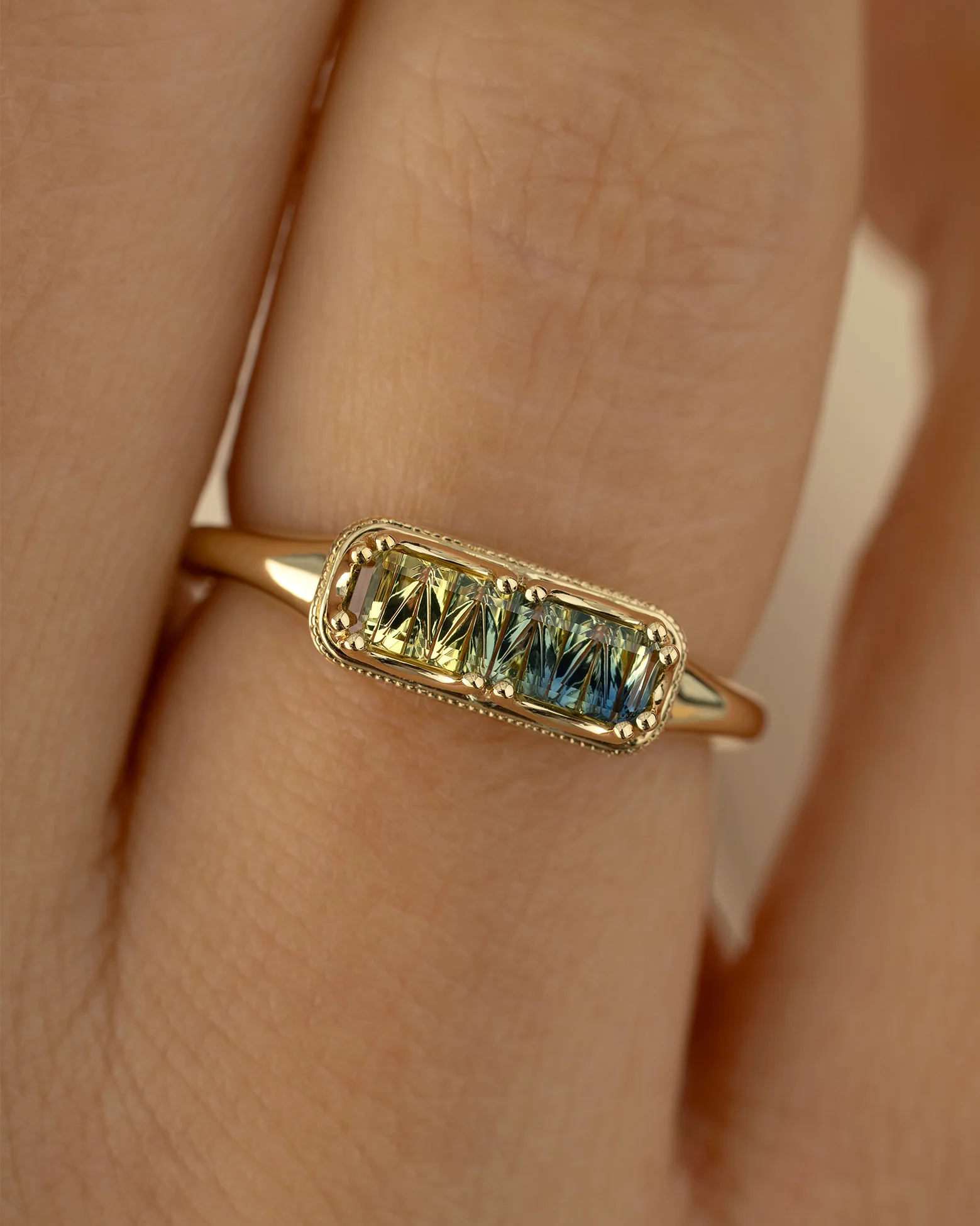 OOAK Novelty Cut Parti Sapphire Ring with Milgrain Detail - Image 10