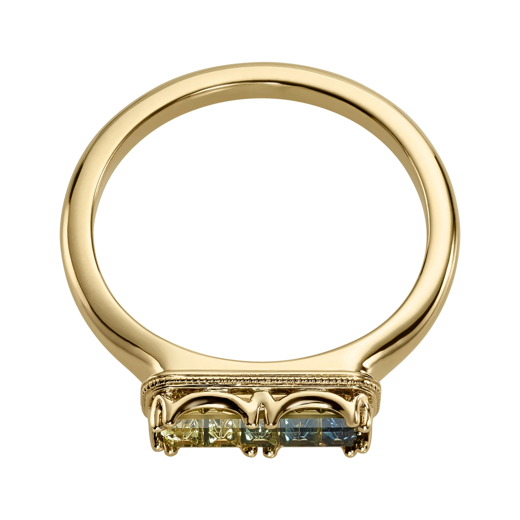 OOAK Novelty Cut Parti Sapphire Ring with Milgrain Detail - Image 2