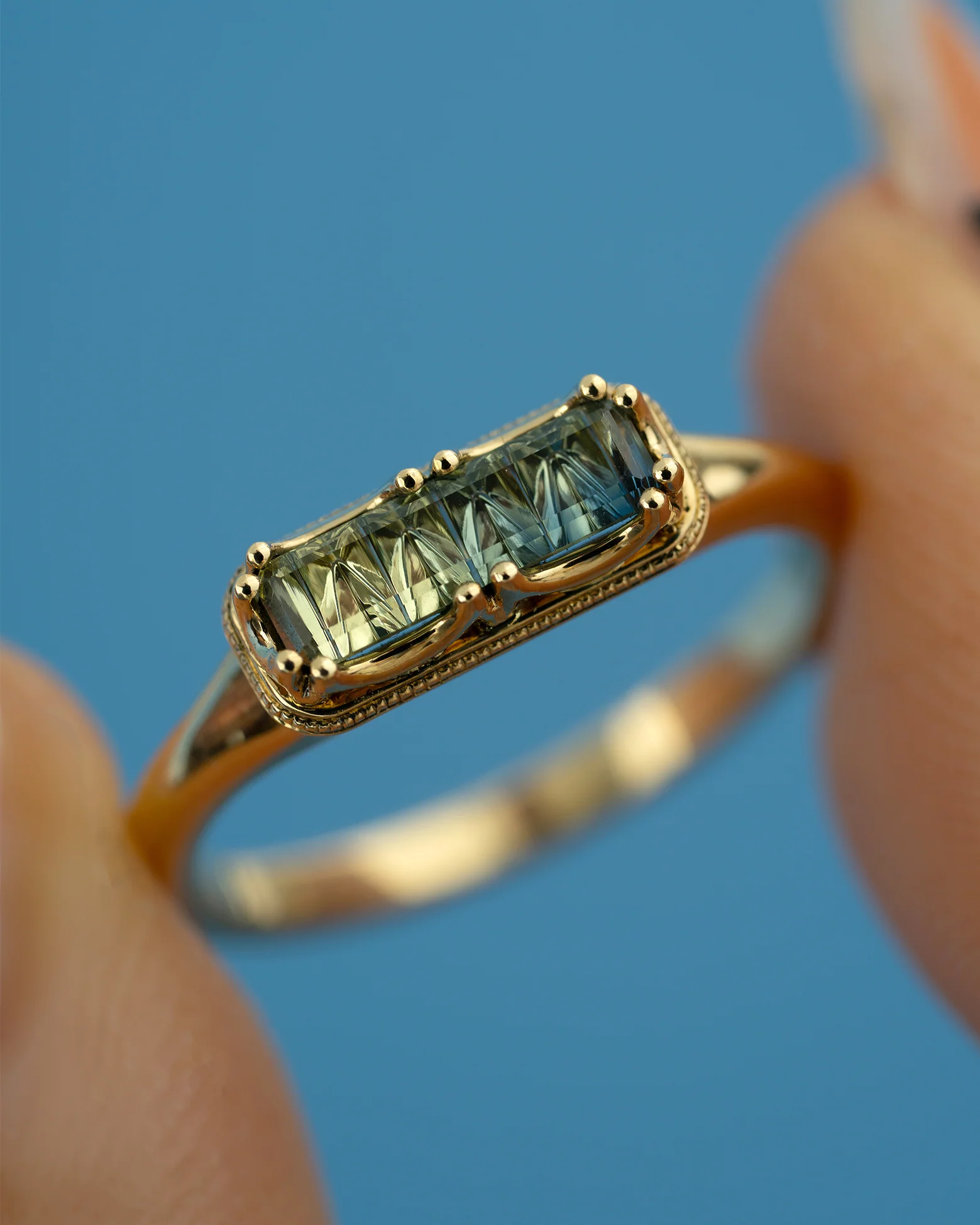 OOAK Novelty Cut Parti Sapphire Ring with Milgrain Detail - Image 6