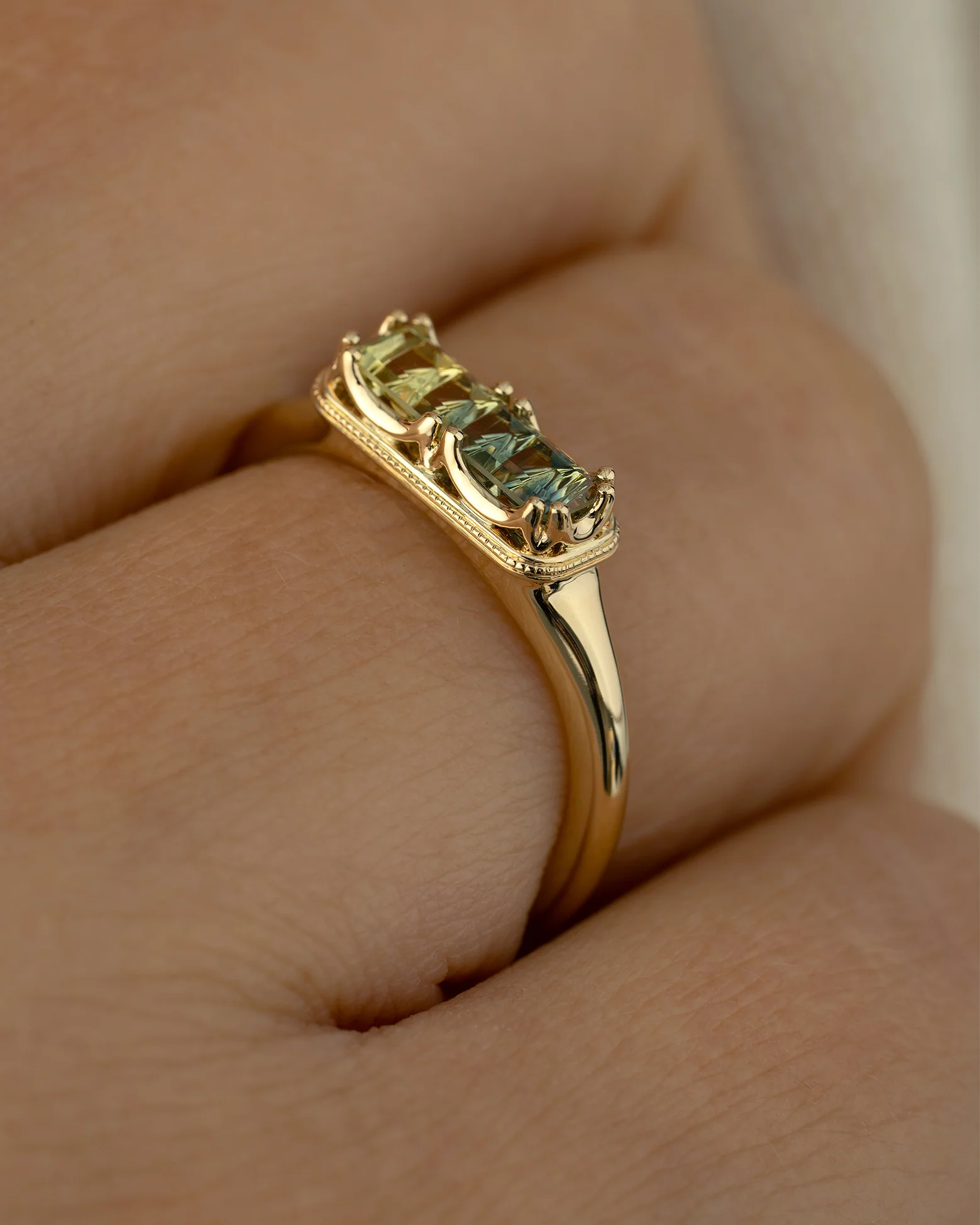 OOAK Novelty Cut Parti Sapphire Ring with Milgrain Detail - Image 7