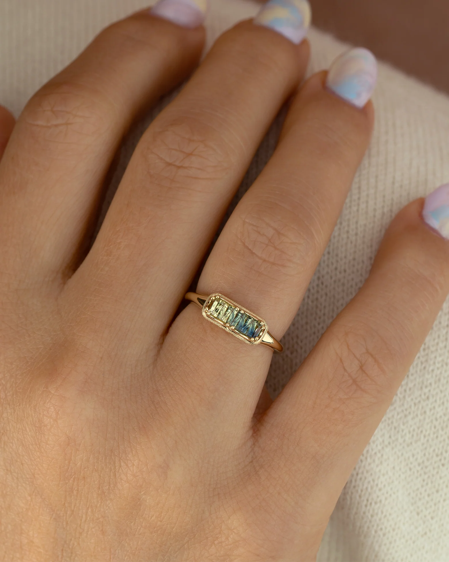 OOAK Novelty Cut Parti Sapphire Ring with Milgrain Detail - Image 8