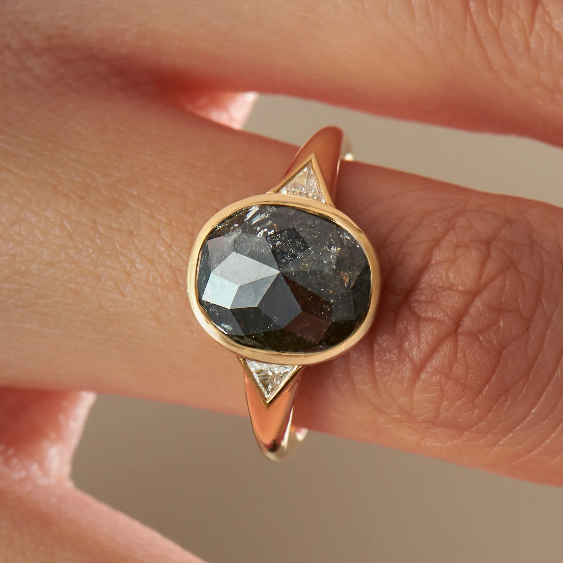 OOAK Salt & Pepper Rose Cut Diamond Engagement Ring - Image 2