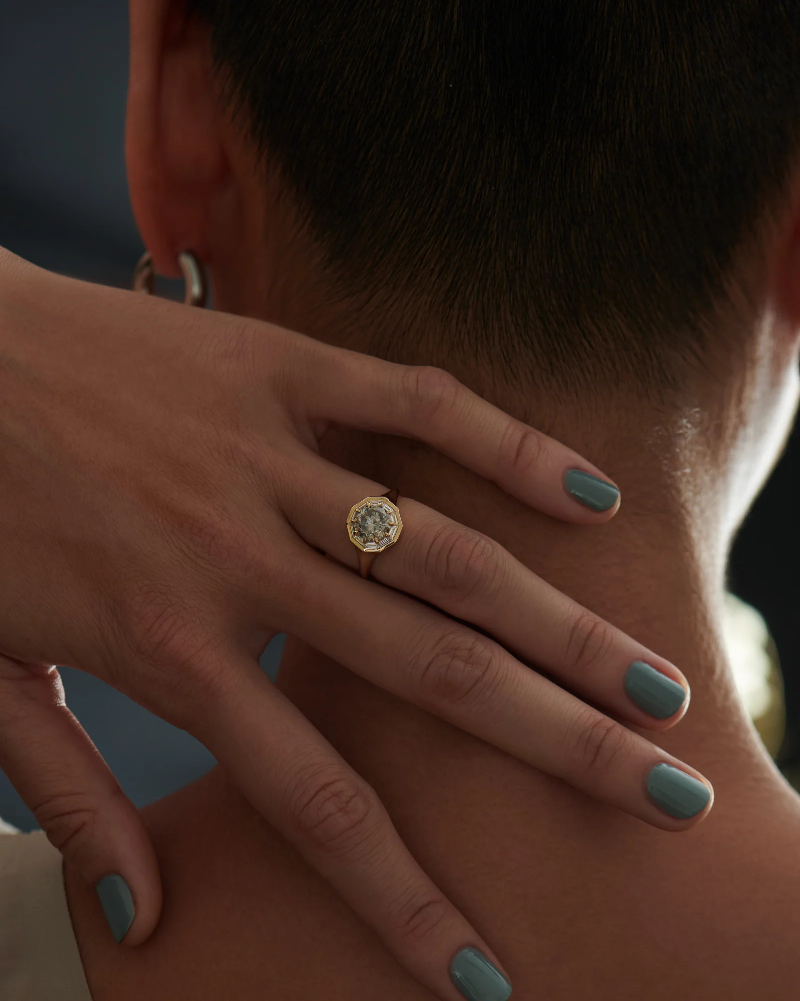 OOAK Salt and Pepper & Trapeze Diamond Engagement Ring - Image 4