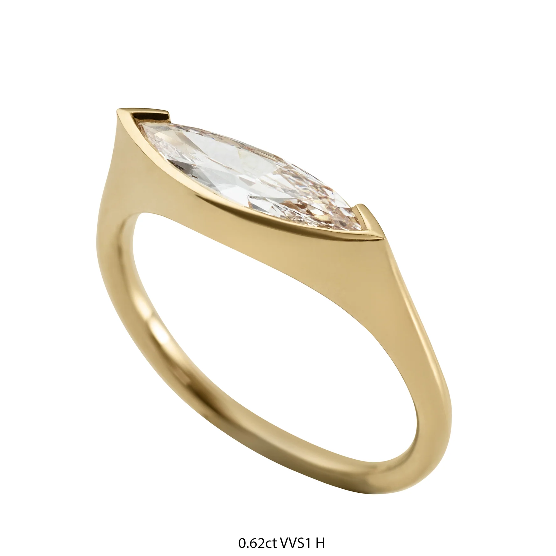 OOAK Stream Long Marquise Diamond & Gold Engagement Ring - Image 9