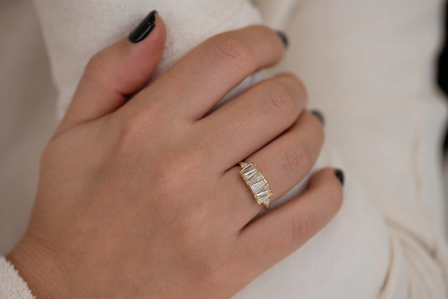 OOAK Tapered Baguette Diamond Lineup Ring - Image 7