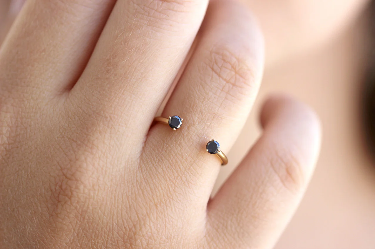 Open Black Diamond Ring - Diamond Horseshoe Ring - Image 4