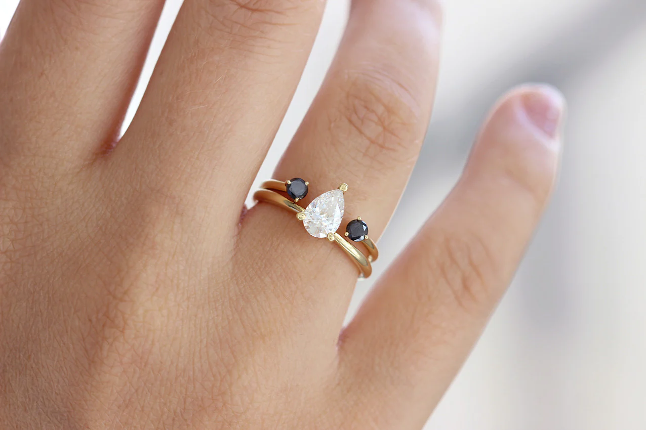 Open Black Diamond Ring - Diamond Horseshoe Ring - Image 5