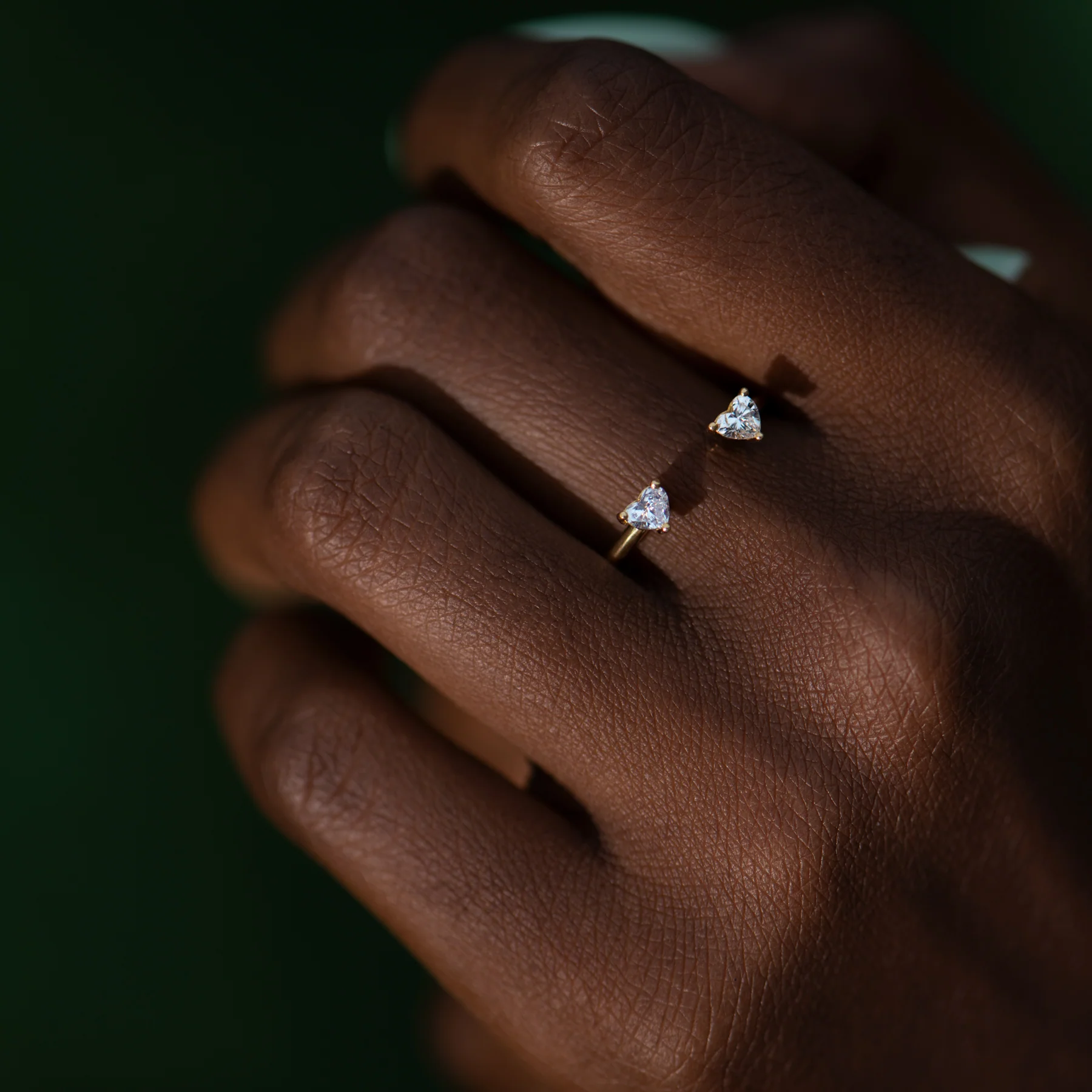 Open Wedding Ring with Two Diamond Hearts - Nesting Wedding Band - Image 2