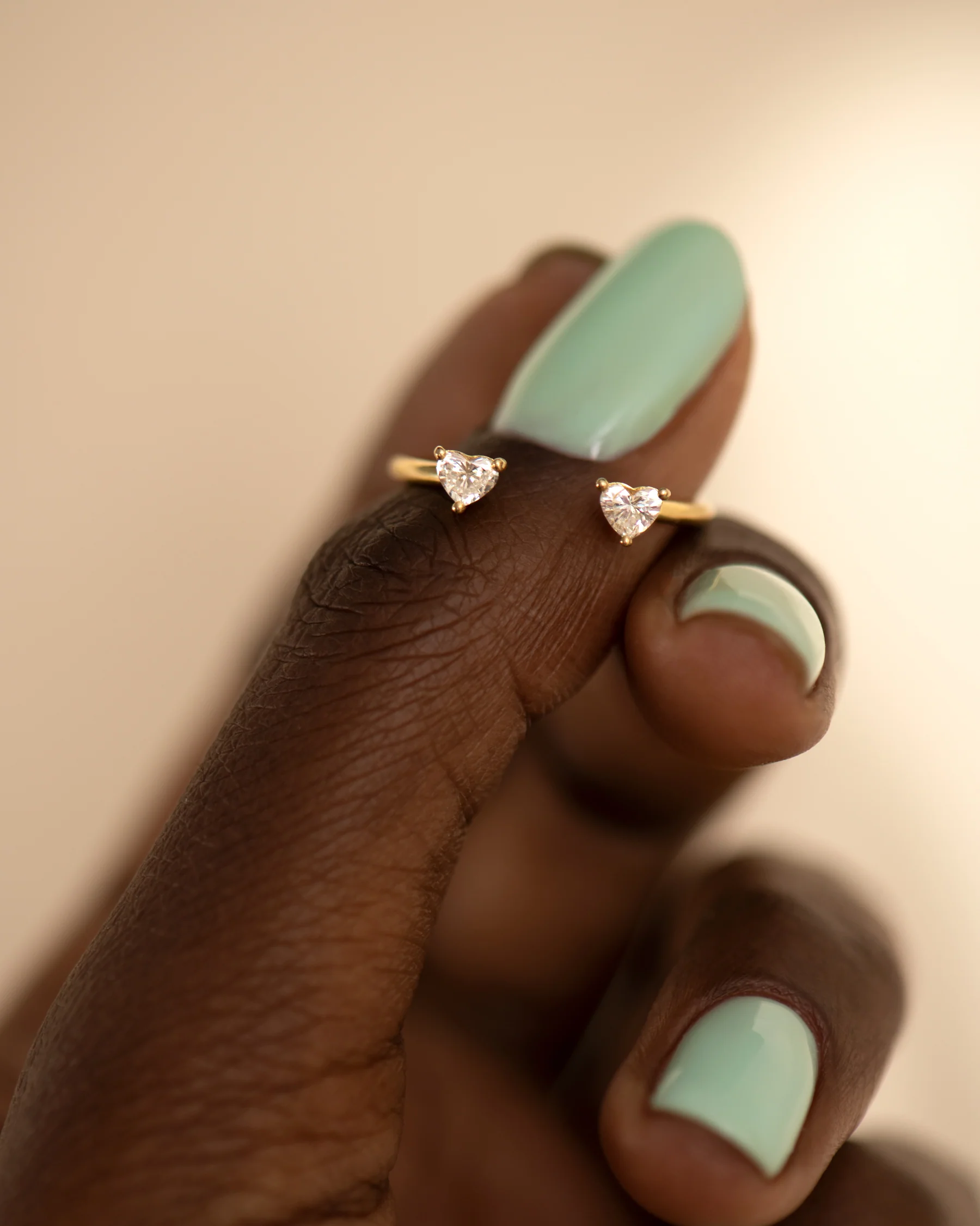 Open Wedding Ring with Two Diamond Hearts - Nesting Wedding Band - Image 3