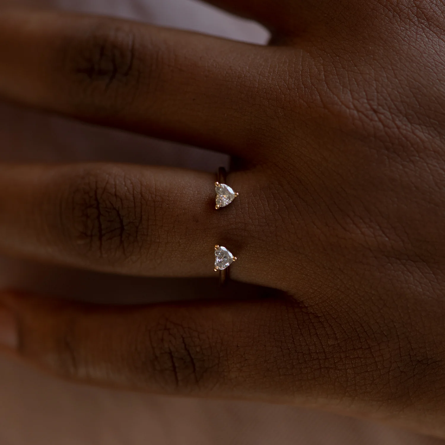 Open Wedding Ring with Two Diamond Hearts - Nesting Wedding Band - Image 4