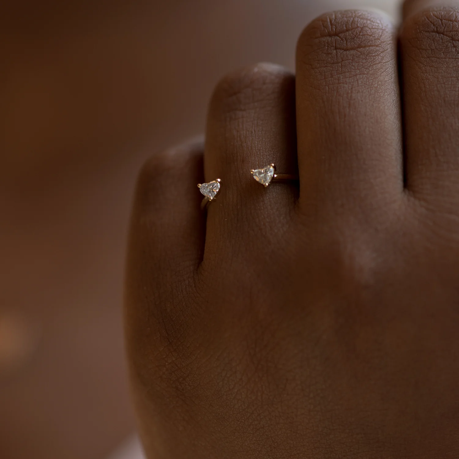 Open Wedding Ring with Two Diamond Hearts - Nesting Wedding Band - Image 5