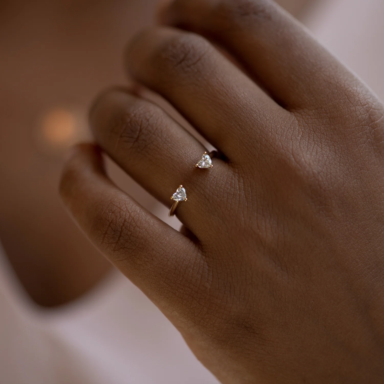 Open Wedding Ring with Two Diamond Hearts - Nesting Wedding Band - Image 6