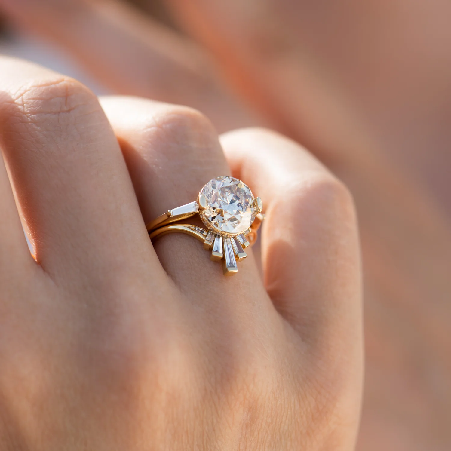 Orion's Belt Engagement Ring with Brilliant Champagne Cut Diamond - OOAK - Image 6