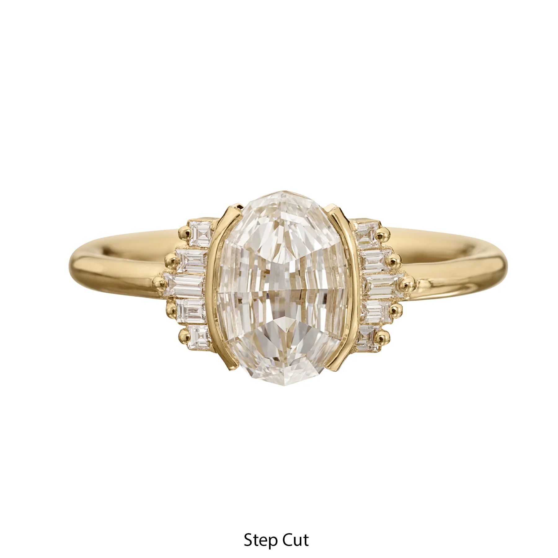 Oval Engagement Ring with Art Deco Baguette Element - 1 carat - Image 5