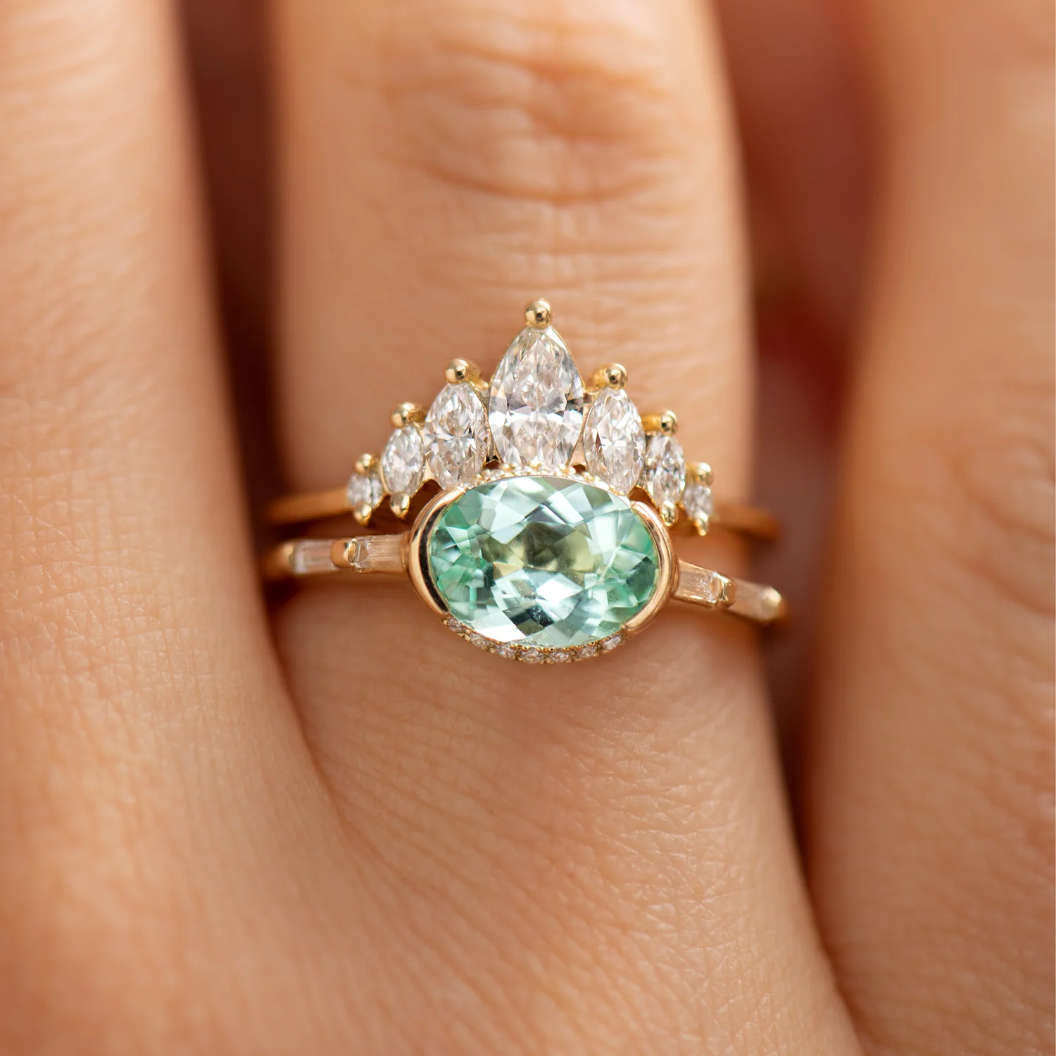 Paraiba Tourmaline Engagement Ring with Delicate Diamond Detailing - OOAK - Image 5