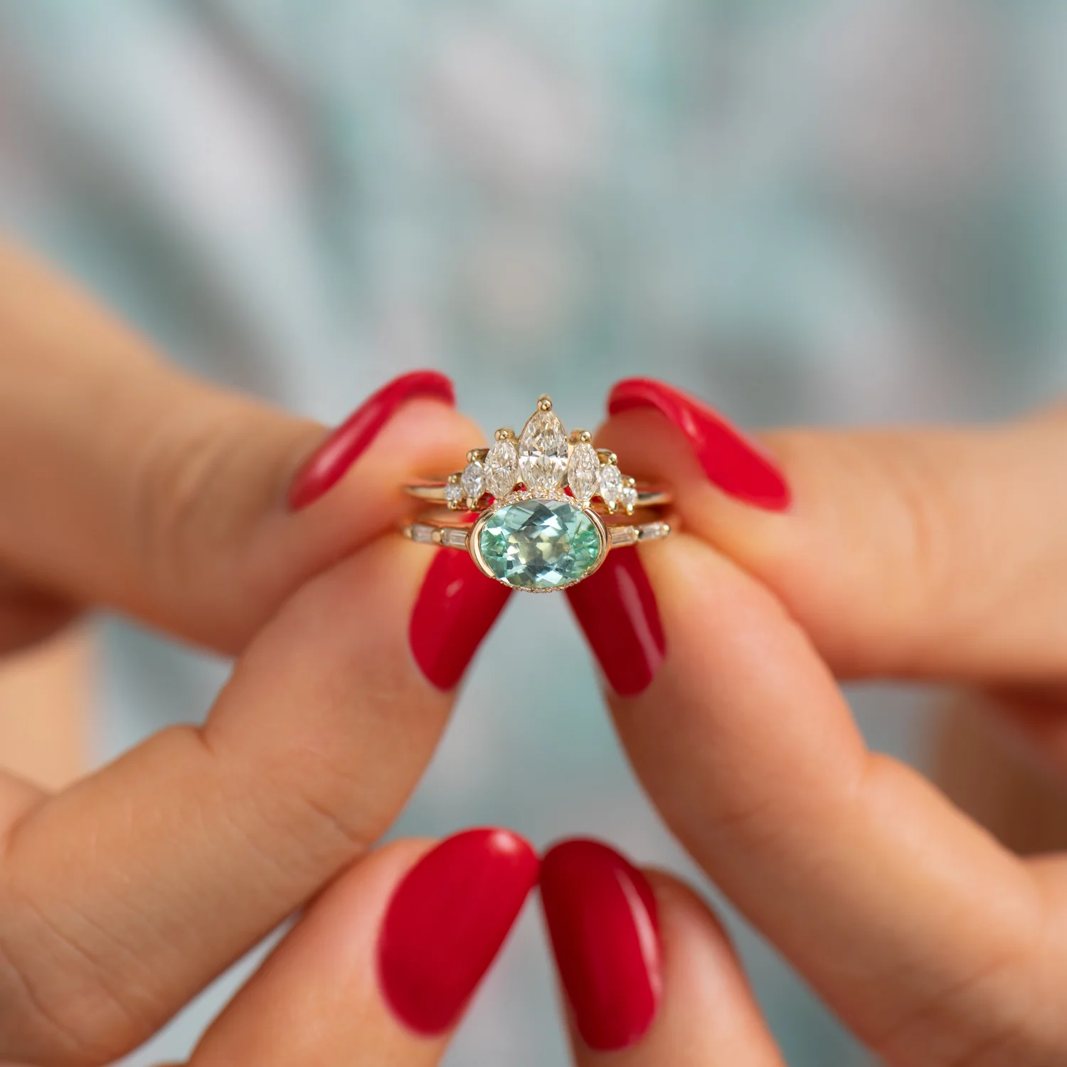 Paraiba Tourmaline Engagement Ring with Delicate Diamond Detailing - OOAK - Image 8