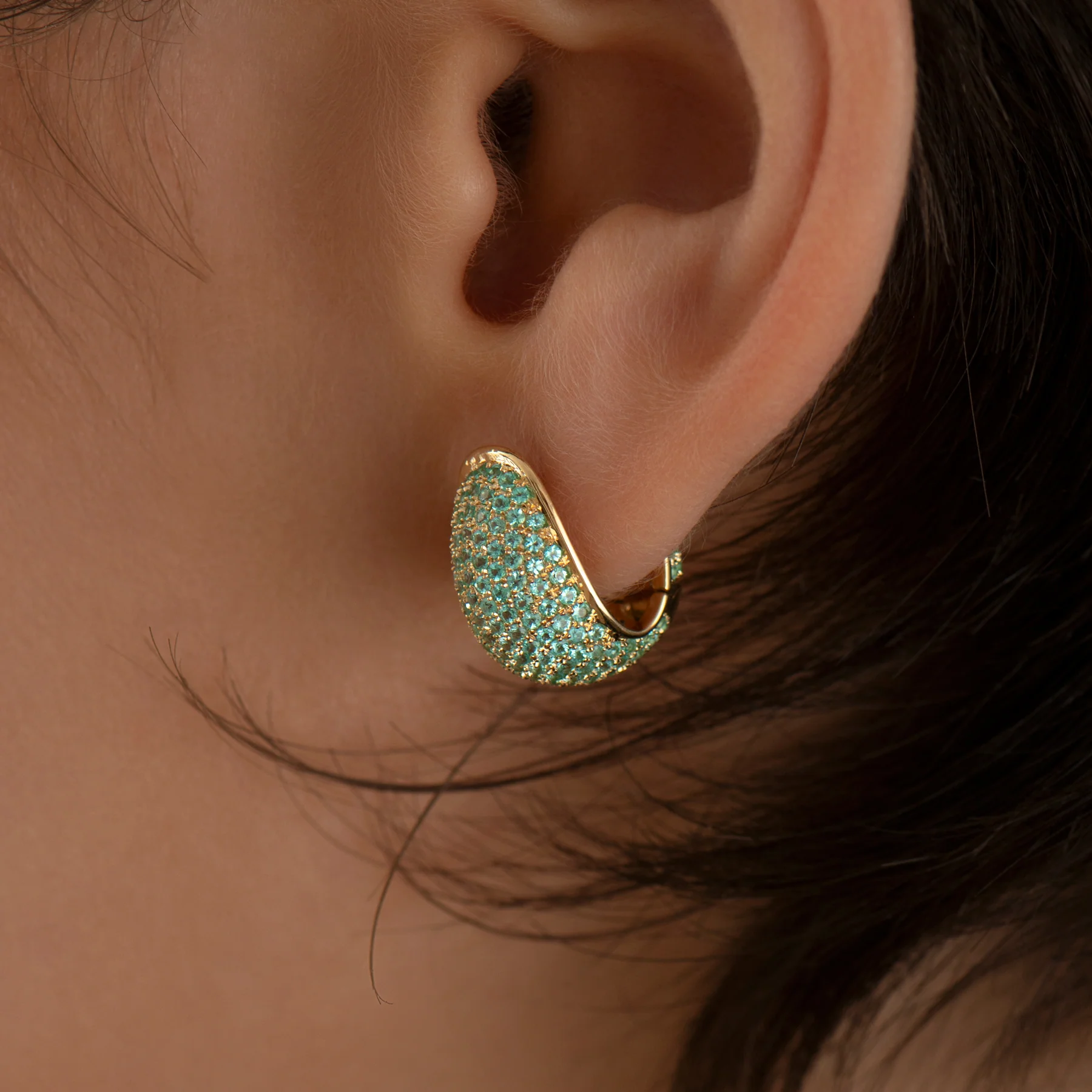 Paraiba Tourmaline Pave Huggie Earrings - Image 4