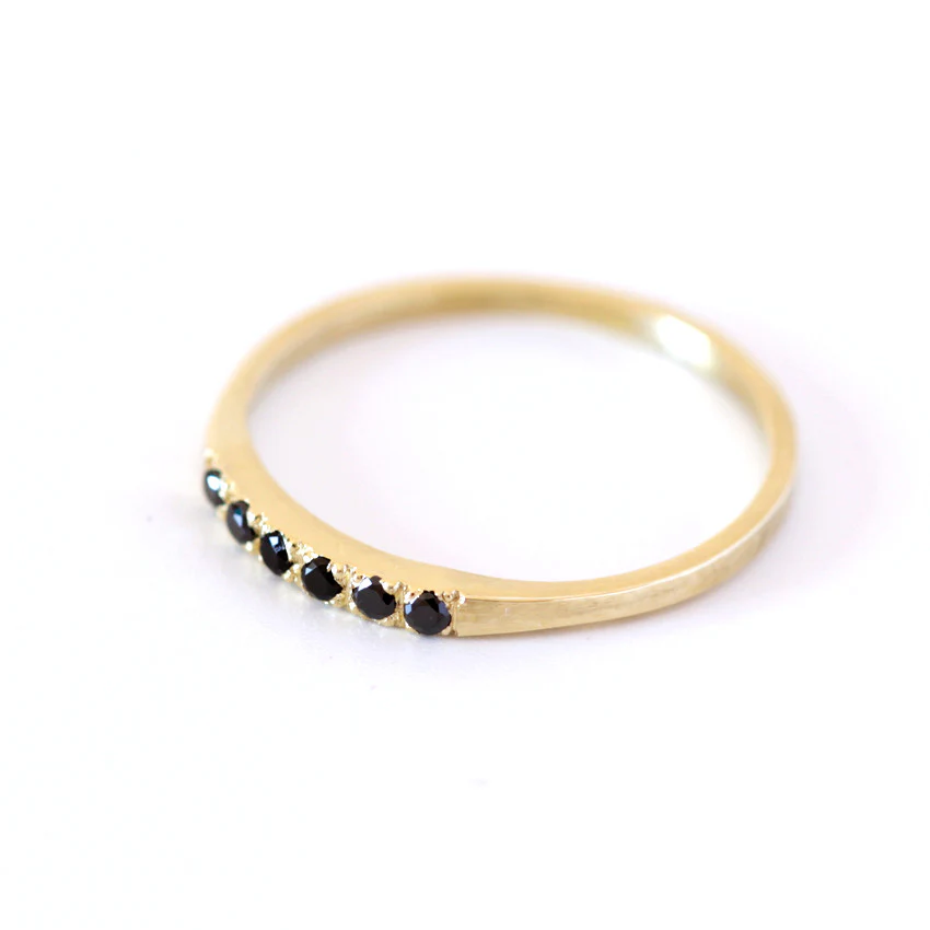 Pave Black Diamond Wedding Band - Thin Diamond Band - Image 3