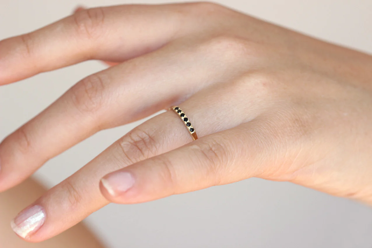 Pave Black Diamond Wedding Band - Thin Diamond Band - Image 5