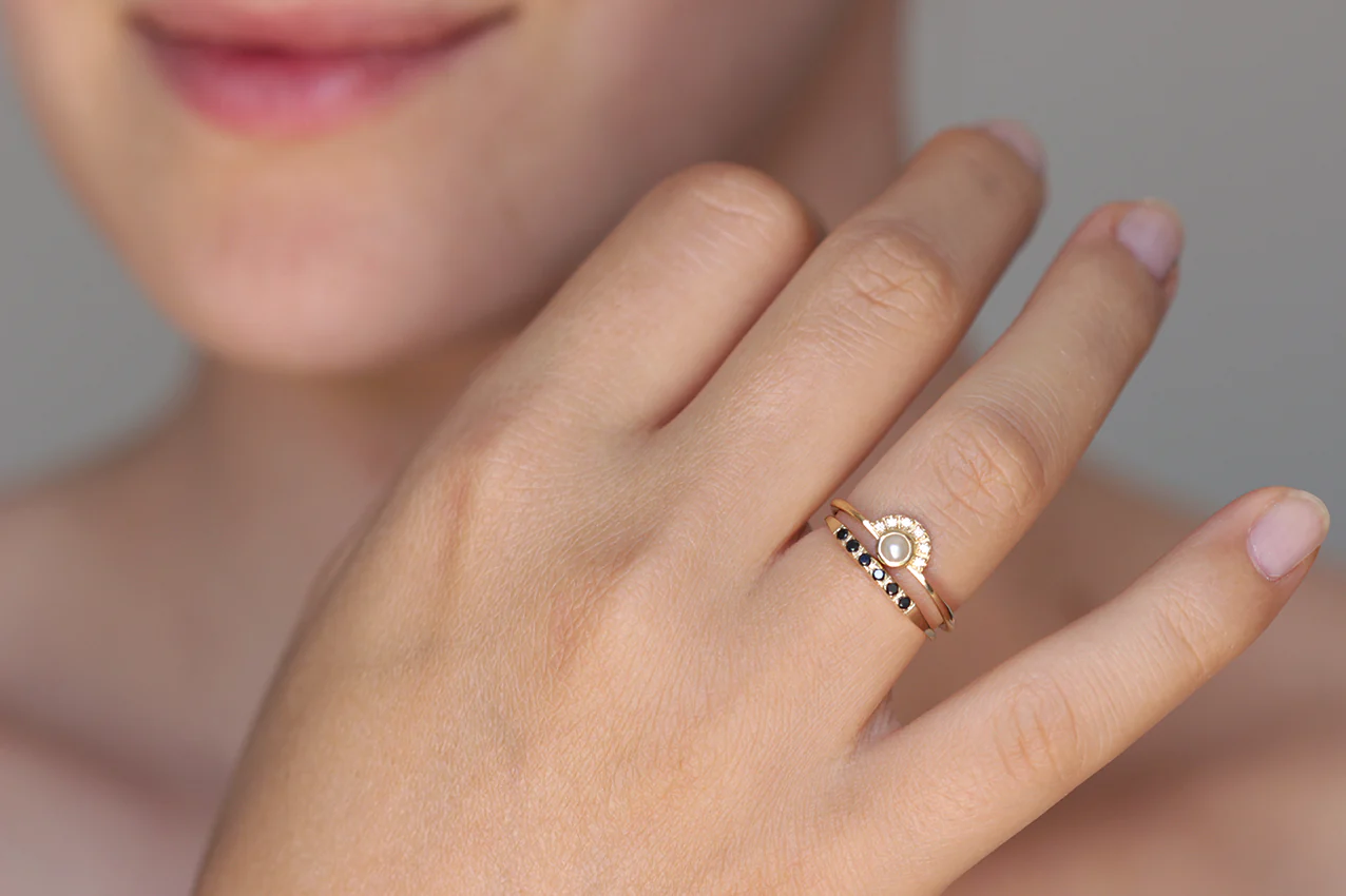 Pave Black Diamond Wedding Band - Thin Diamond Band - Image 6