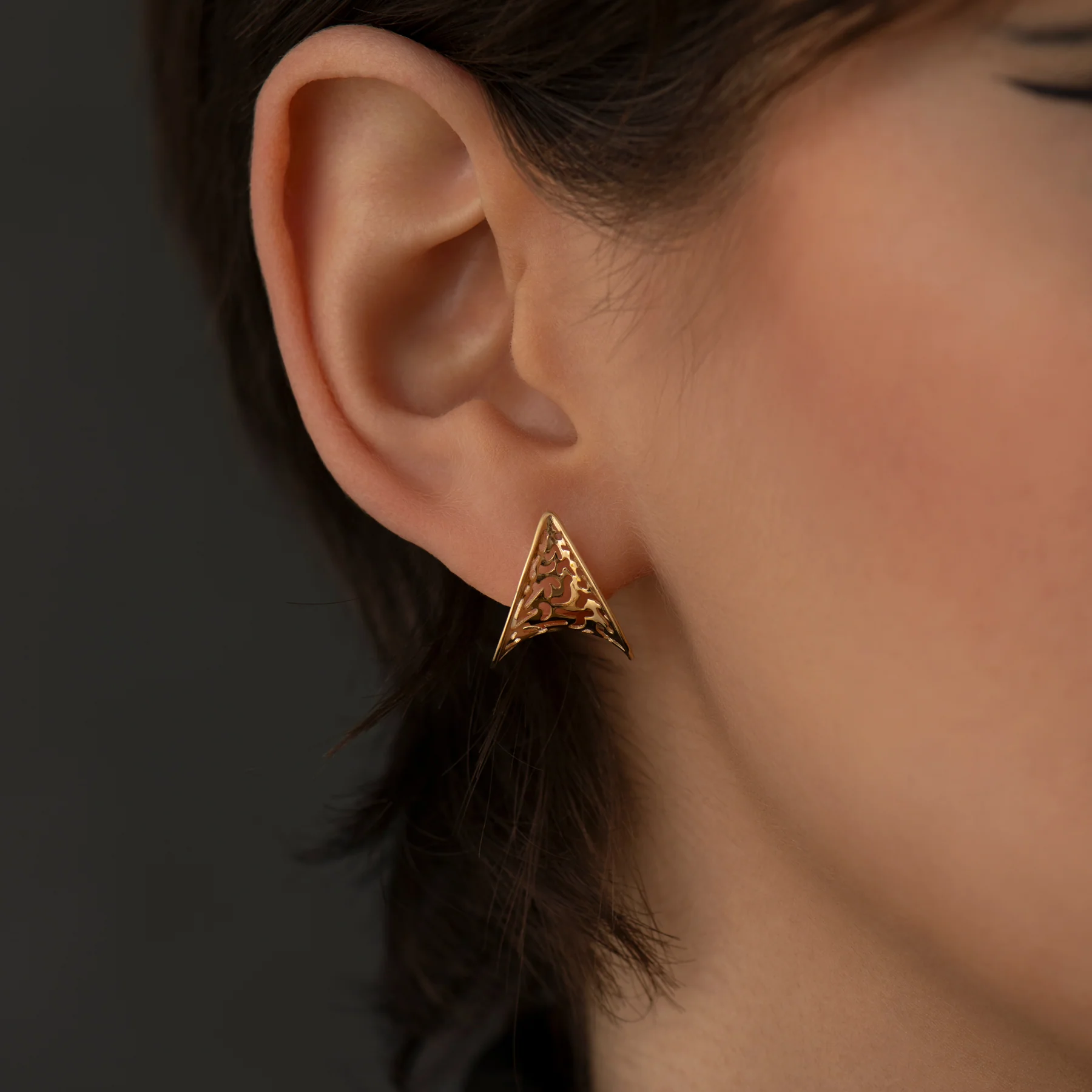 Gold Lace Cut Out Hoop Earrings - Image 3