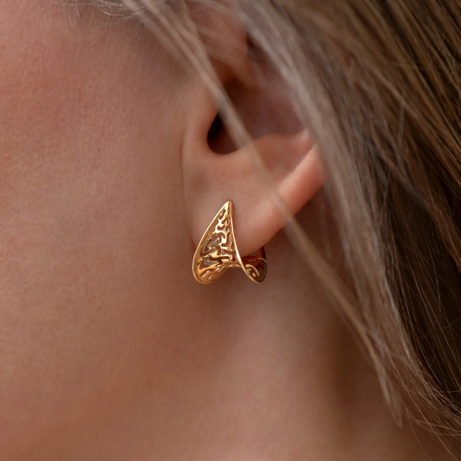 Gold Lace Cut Out Hoop Earrings - Image 5