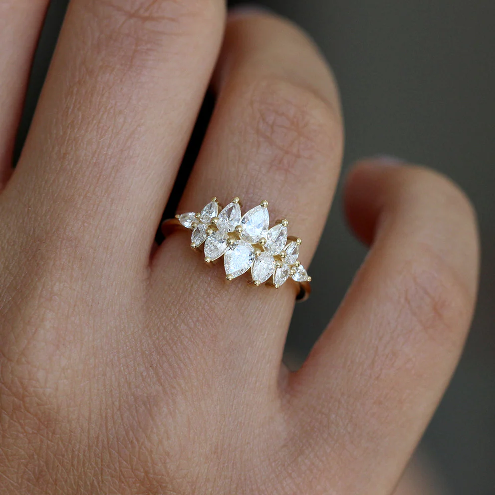 Pear Diamond Cluster Ring - Pear Engagement Ring - Image 3