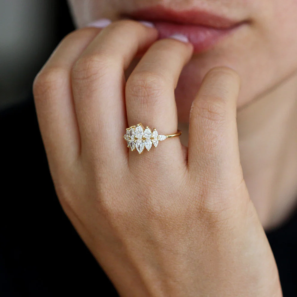 Pear Diamond Cluster Ring - Pear Engagement Ring - Image 4