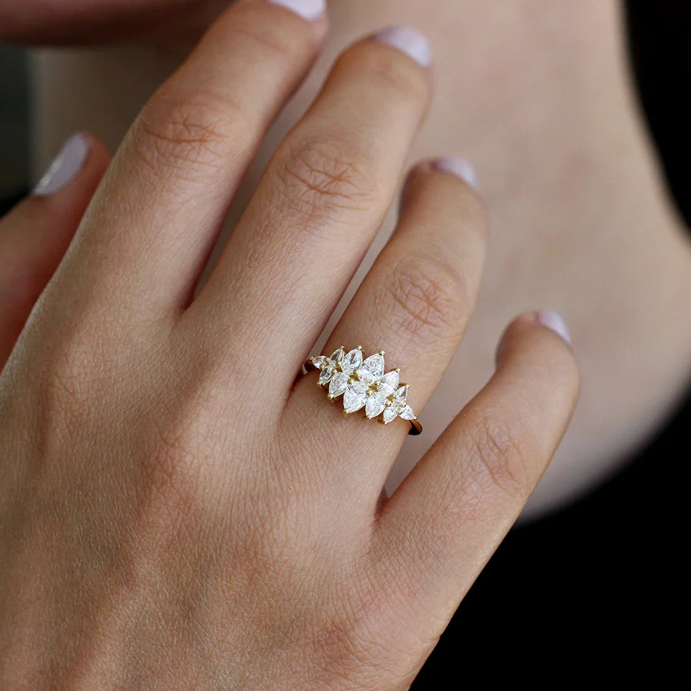 Pear Diamond Cluster Ring - Pear Engagement Ring - Image 5