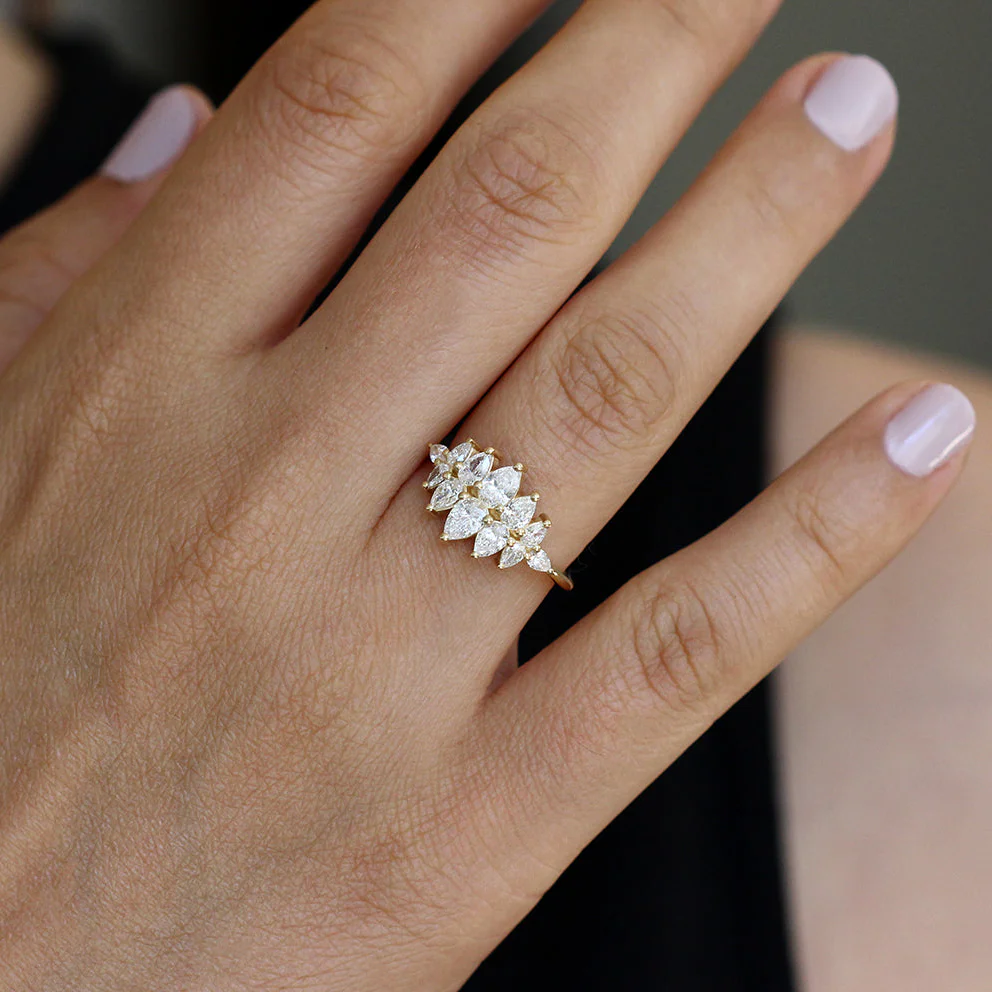 Pear Diamond Cluster Ring - Pear Engagement Ring - Image 6