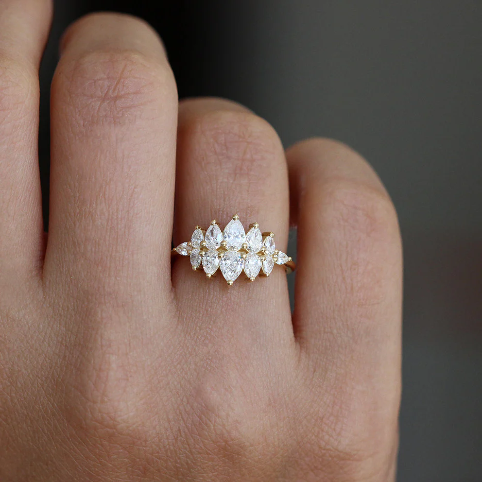 Pear Diamond Cluster Ring - Pear Engagement Ring - Image 7