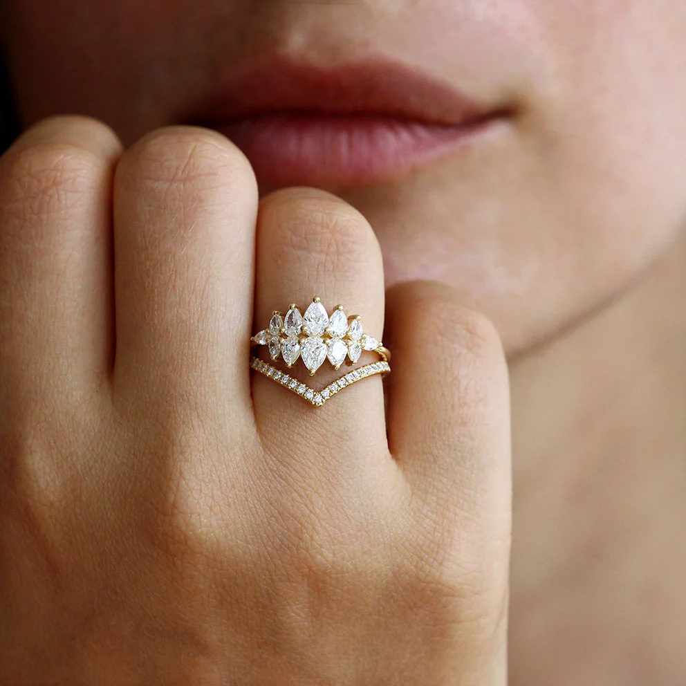 Pear Diamond Cluster Ring - Pear Engagement Ring - Image 9