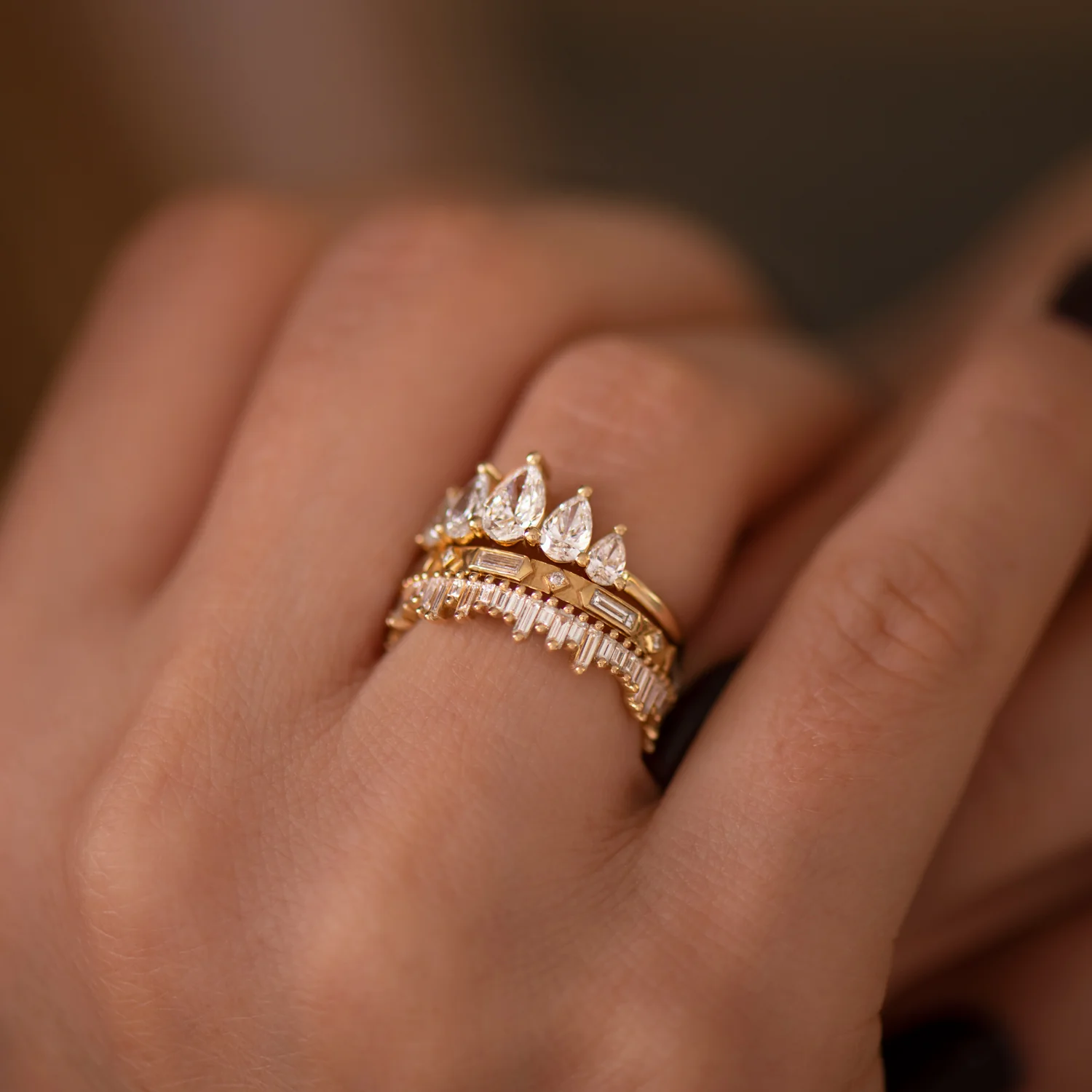 Pear Diamond Engagement Ring with Five Gradient Diamonds - Image 10